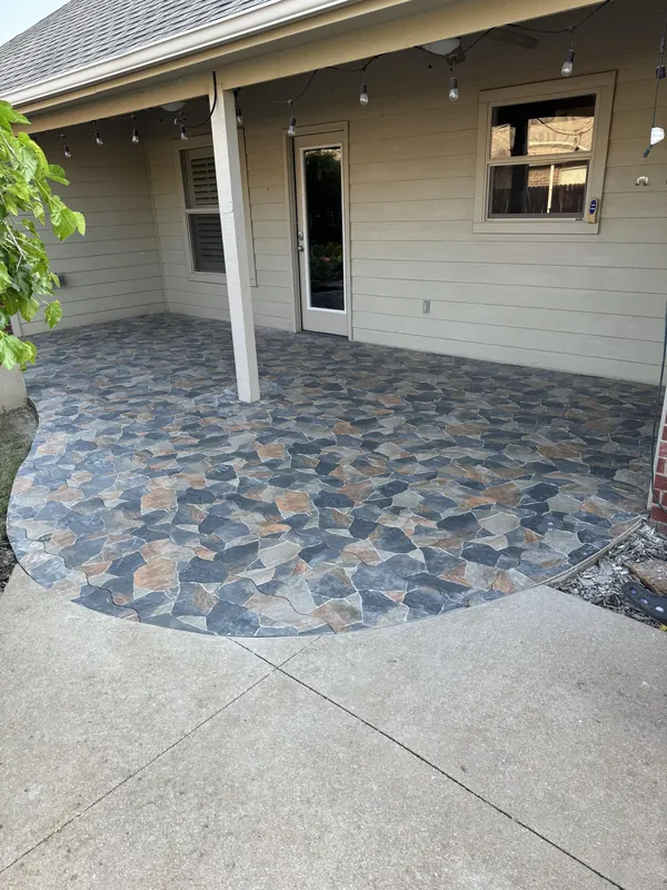 Decorative cobblestone patio