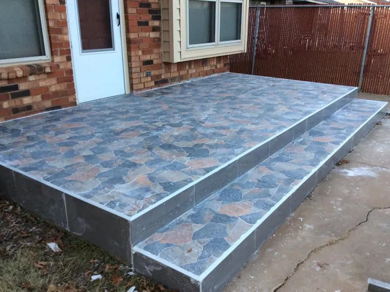 Stamped concrete front steps and porch